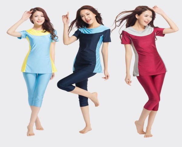 

muslim swimwear women short sleeve islamic arab swimsuit without hijiab ramadan swimming suit bikini shippping2245453, Blue