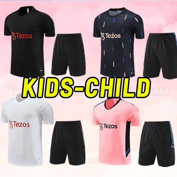 

kids child 23 24 sancho soccer tracksuits b.fernandes rashford 2023 2024 mans utds martinez casemiro antony manchesters garnacho training ve, Black