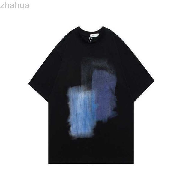 

american street hip hop graffiti print short sleeve t-shirt men's fashion brand loose couple casual versatile half sleeve tee top, White;black