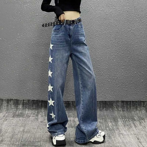 

mens jeans designer high street printed jeans men women hiphop star sweeping wide leg pants man couple american fashion high waist pants, Blue