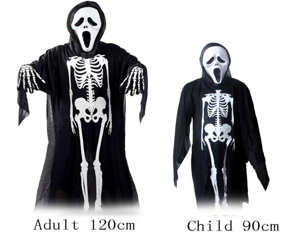 

halloween skeletons costume and child 120cm 90cm masquerade dance skull ghost costume horror zombie maskbones gloves cosp9850839, Black;red