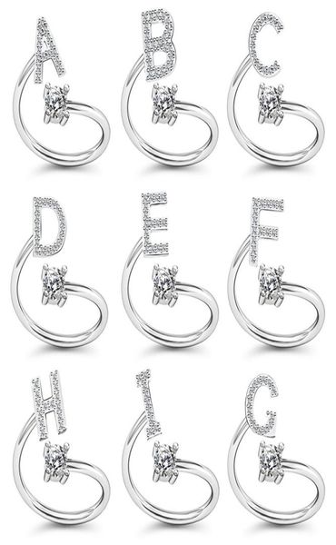 

fashion 26 letters open ring for women crystal rhinestone initial az letter open finger rings female engagement ring party jewelr2389032, Silver