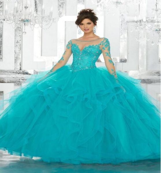 

vintage quinceanera dresses lace applique sequins long sleeve blue ball gown tulle plus size sweet 15 gowns6669863, Blue;red