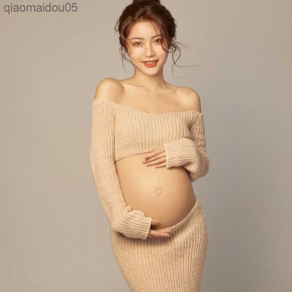 

dio new arrivalspregnant women pgraphy come props knit casual home style maternity dresses for p shoot l230712, White