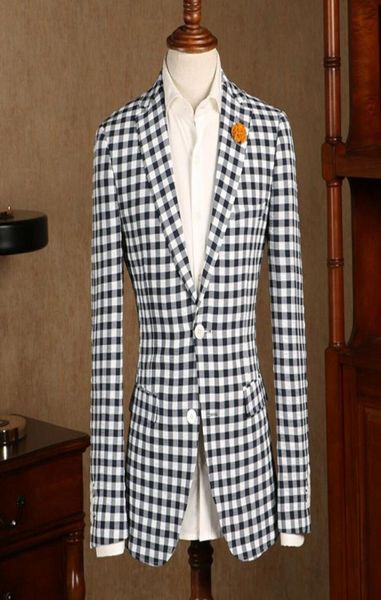 

blackwhite check plaid summer linen mens suits 2 button leisure sports blazer leisure suit coat mens jacket1668373, Black;gray
