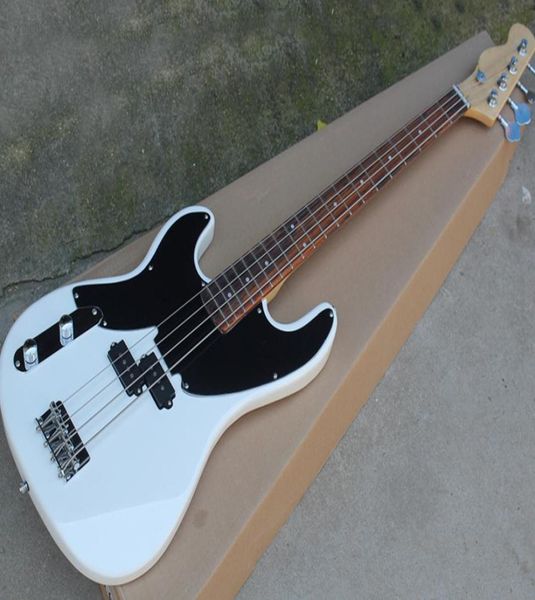 

left handed white 4 strings electric p bass with black pickguardrosewood fingerboardcan be customized as request9788618