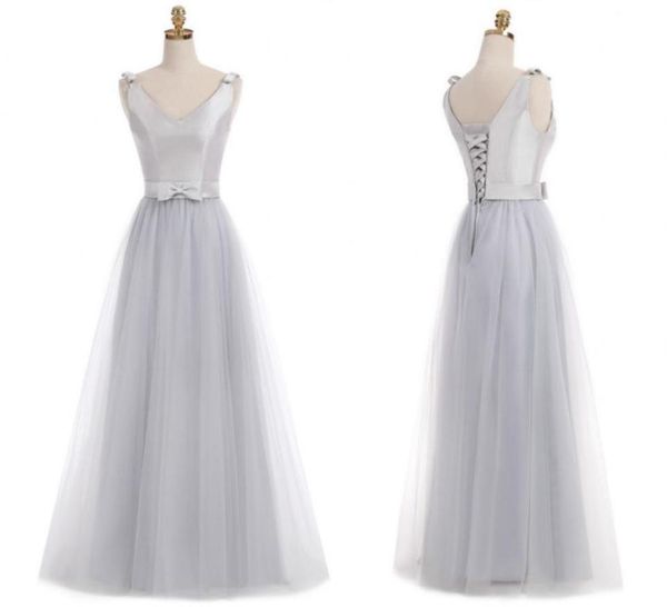 

real 2021 silver junior bridesmaid dresses v neck sleeveless a line floor length long tulle with bow bridesmaid dresses3944173, Blue;red