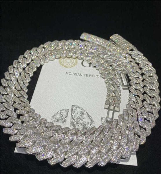

15mm wide 925 sterling silver hip hop jewelry custom cuban link chain vvs baguette moissanite diamond cuban link chain7128932