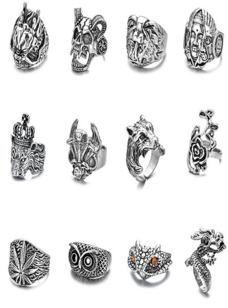 

wholesale lot style vintage skull skeleton jewelry rings punk mixed style rings for man women1749873, Silver