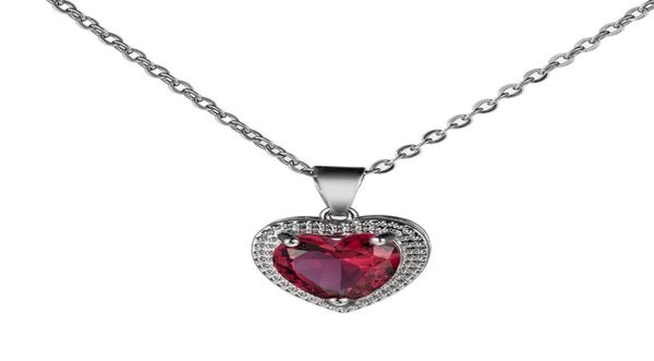 

diamond heart pendant necklace stainelss steel chain women girls necklaces red green crystal fashion jewelry will and sandy6016818, Silver