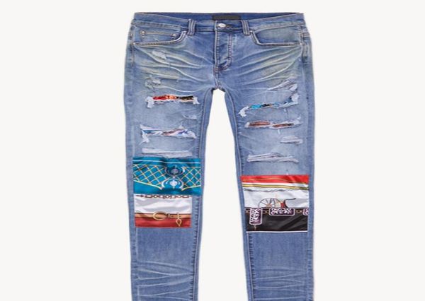 

2020ss a mens distressed ripped biker jeans miri slim fit motorcycle biker denim pants fashion designer hip hop mens jeans high qu3686444, Blue