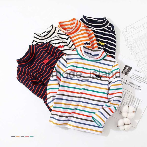 

t-shirts spring autumn winter 2 3 4 6 8 10 years cartoon high neck pullover basic turtleneck striped soft t-shirt for kids baby boy 210414 x, Blue