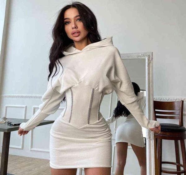 

hugcitar solid hooded long sleeve corset patchwork women skinny mini dress 2021 summer fall streetwear outfits y2k y12049890856, Black;gray