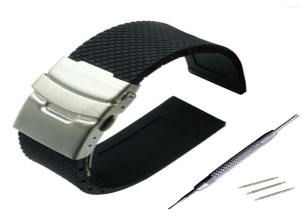 

watch bands hq design black silicone rubber strap band deployment buckle waterproof 20mm 22mm 24mm7963791, Black;brown