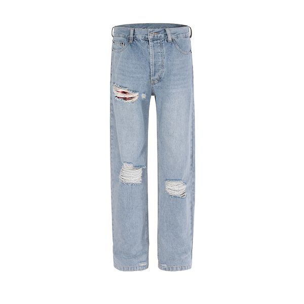 

hole baggy jeans pants for men and women distressed casual streetwear denim trousers, Black;brown