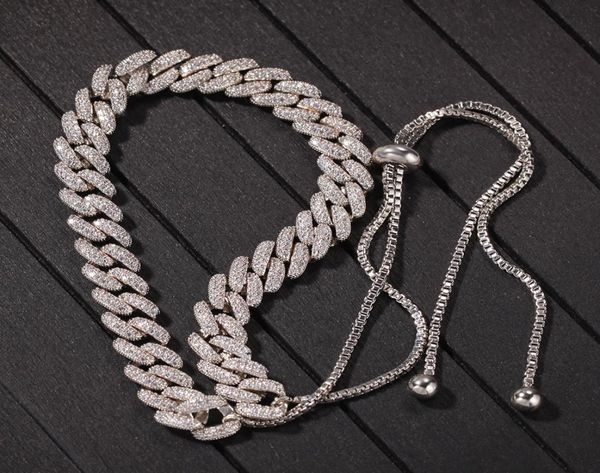 

9mm micro pave iced out cz cuban adjustable size necklaces chains luxury full diamond bling hiphop jewelry for mens gift1591350, Black