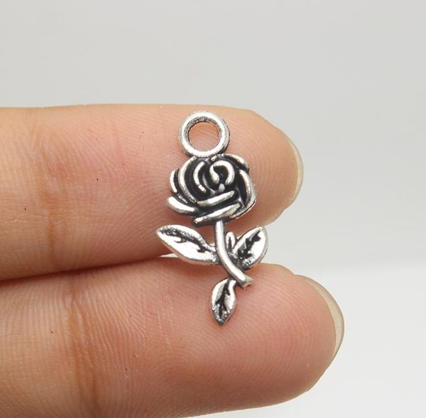 

60pcs 21x10mm antique tibetan silver flower rose charm pendants fit bracelets necklace diy jewelry making7595871, Bronze;silver