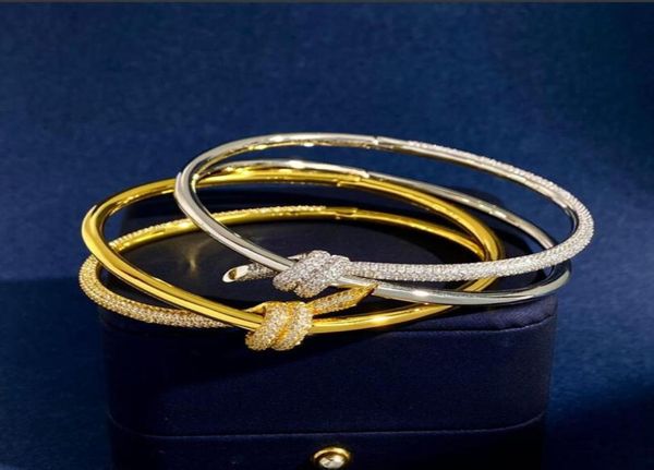 

knotted half diamond gold bangle luxury designer monogram hollow bracelet diamond 18k plated 925 stainless steel wedding lovers gi7420128, Black