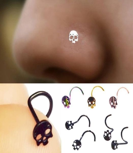 

punk style skull nose ring stud hoop body piercing women fashion accessories 5 colors5306218, Silver