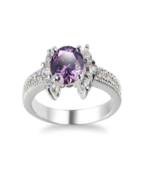 

10 pcslot luckyshine new 925 silver ring fashion wedding band ring woman amethyst crystal rhinestone ring jewelry whole5403934, Golden;silver