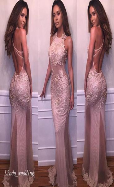 

new arrival tight light skin pink prom dress halter applique long open back formal evening party gown women plus size3182615, Black
