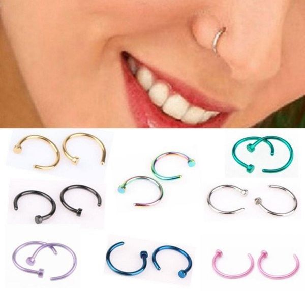 

nose rings body piercing jewelry fashion jewelry stainless steel nose open hoop ring earring studs fake nose rings non piercin8999392, Silver