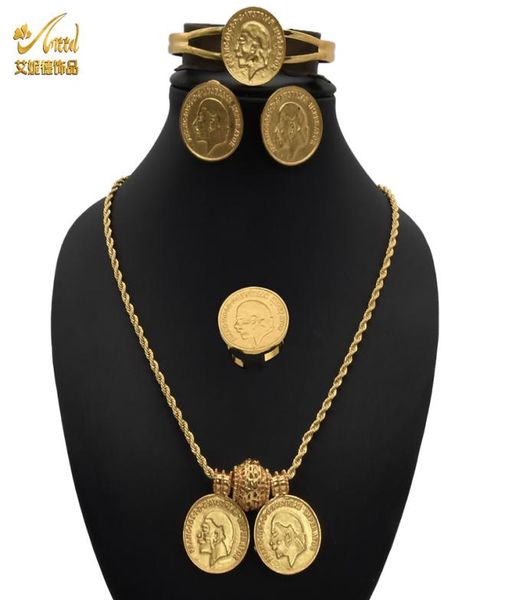

jewelery set african bridal earing sets womens indian gold plated jewelry coin necklace wedding rings bracelet egyptian designer3808986, Black