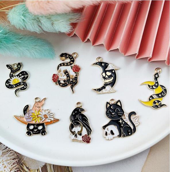 

jinglang creative halloween charm series alloy enamel skull crow cat charms for pendant diy crafts jewelry make9164047, Bronze;silver