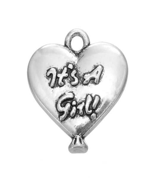 

new fashion easy to diy 20pcs antique silver plated it039s a girl heart shape balloon charms jewelry making fit f2045179, Bronze;silver