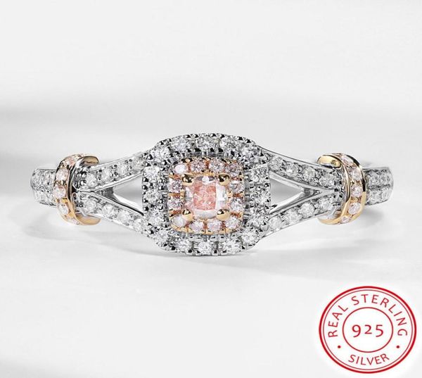 

cute romantic female princess pink stone ring original solid 925 silver jewelry fashion luxury promise engagement rings gift box x5637423, Slivery;golden