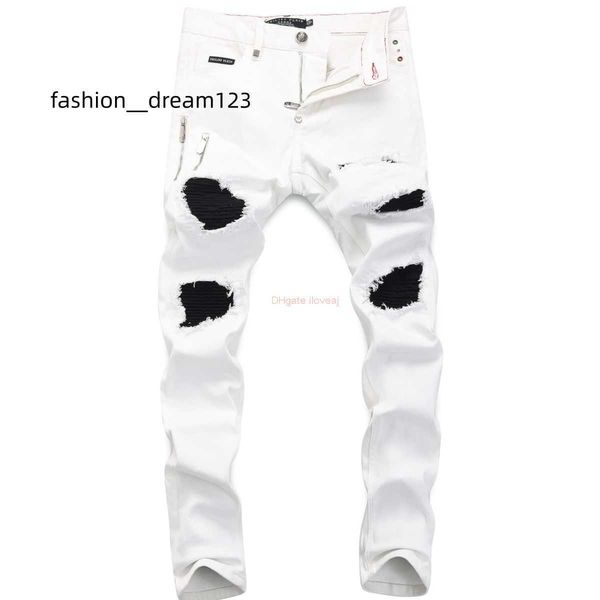 

men's jeans amires jeans denim trousers amies 22 fashion brand men's jeans pp large area perforated patch embroidered patch washed, Blue