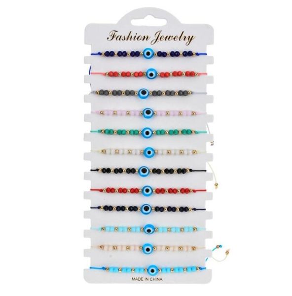 

12 pcs colorful evil eye beaded bracelets handmade braided string good luck nazar amulet bangle lucky turkish religious symbol bra5631070, Golden;silver