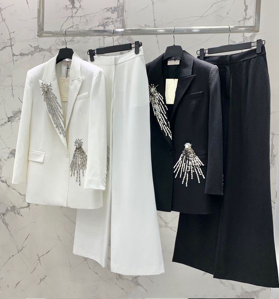 

luxury design womens suits & blazers sets autumn winter casual slim woman sequin jackets fashion lady office suit pockets fashion notched co, White