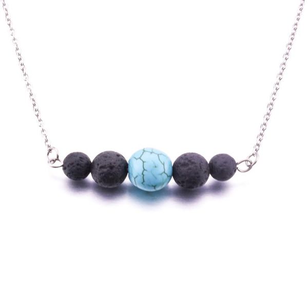 

8styles lava stone turquoise bead necklace essential oil diffuser volcanic rock necklace for women jewelry9014384, Silver