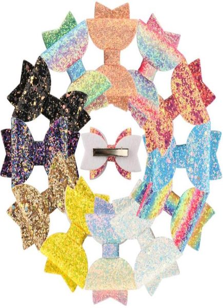 

12pcslot glitter hair bows girls bow clips hairpins shiny barrettes 3 inch hairbow rainbow fashion kid children head wears6358964, Golden;silver