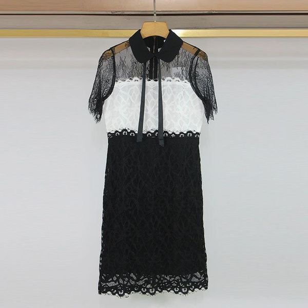 

san dro2023 spring/summer black and white spliced hollow lace dress, Black;gray
