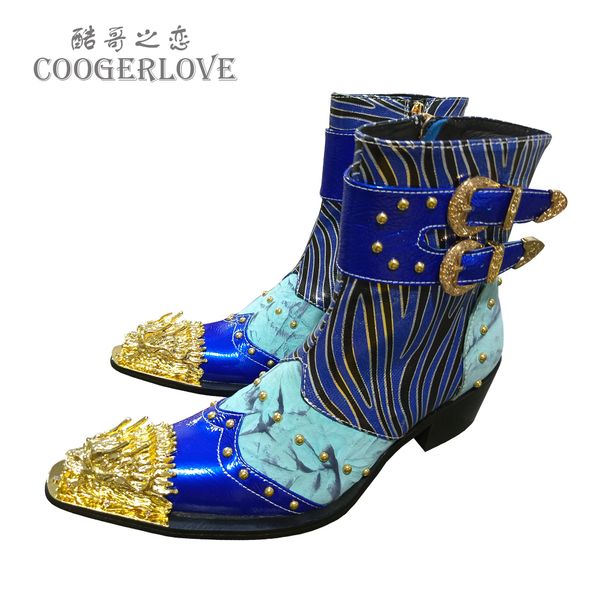 

boots spring high heel men's boots pointed rivet belt buckle genuine leather model catwalk luxury increase social contact high boots 23, Black