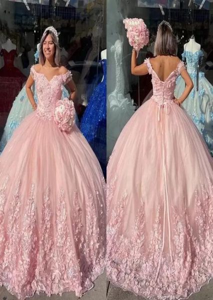 

2022 pink quinceanera dresses with with 3d floral lace applique beaded tulle swee train straps pleats sweet 15 16 birthday ball go2088672, Blue;red