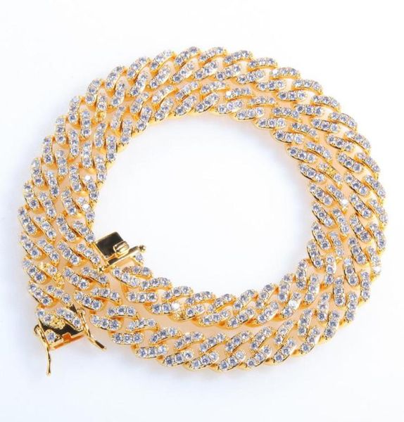 

tennis miami cz cuban link chain necklaces bracelet 8mm full bling iced out crystal fashion jewelry men women couple necklace gift8360397, Golden;silver