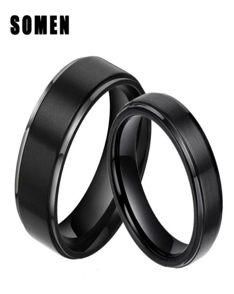 

2pcs 6mm 8mm rings sets 100 pure titanium black couple wedding bands engagement lovers jewelry alliance bague homme7166159, Slivery;golden