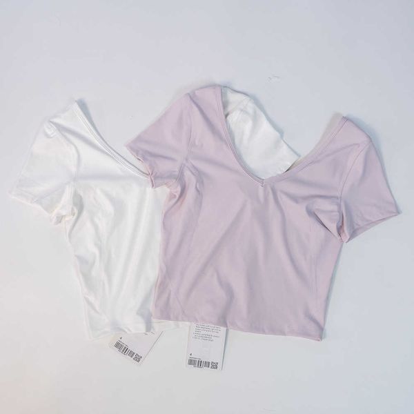 

lulu backless shirts women fitness sportswear tight fit crop gym clothing yoga wear shorts sleeve for summer woman