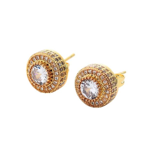 

hip hop earrings luxury bling zircon stud earrings jewelry trendy fashion gold silver color geometric circle men women earrings8608257, Golden;silver