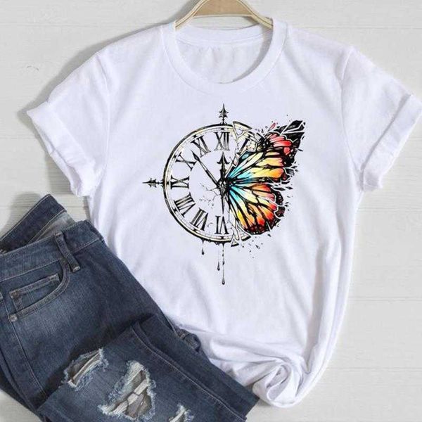 

butterfly shrimp skin popular printed clothing women's t-shirt stussys, White