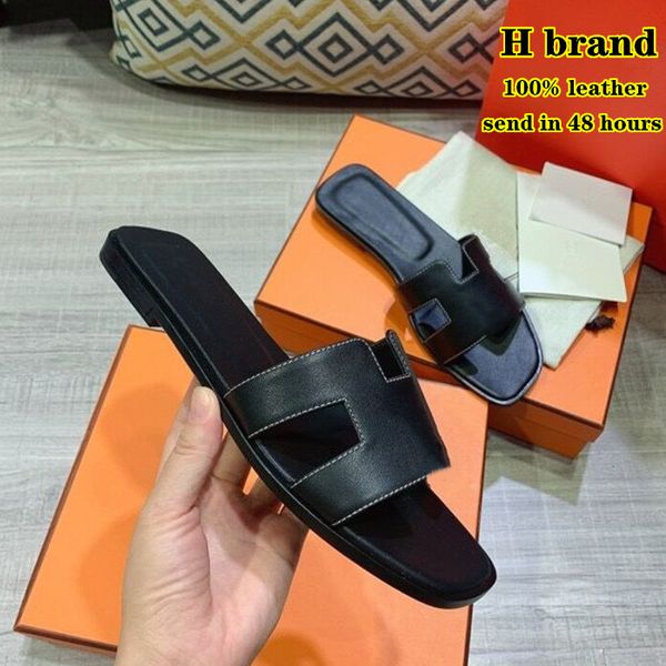 

designer slide sandals women brand flat flip flops h slippers real leather crocodile skin ladies beach sandal summer with bag 35-42, Black
