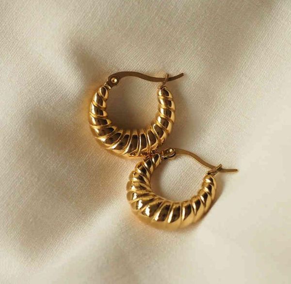 

nickellead 316l stainless steel unique texture circle gold statement earring chunky croissant hoop earrings for women1211833, Golden;silver