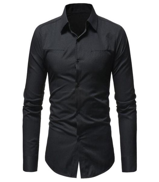 

fashion solid color wave jacquard turndown collar long sleeve slim men039s shirt 403877, White;black