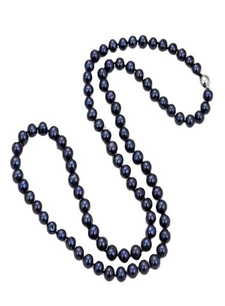 

guaiguai jewelry natural black pearl classic 32quot 9mm black round pearl long necklace for women real gems stone lady fashion j7122771, Silver