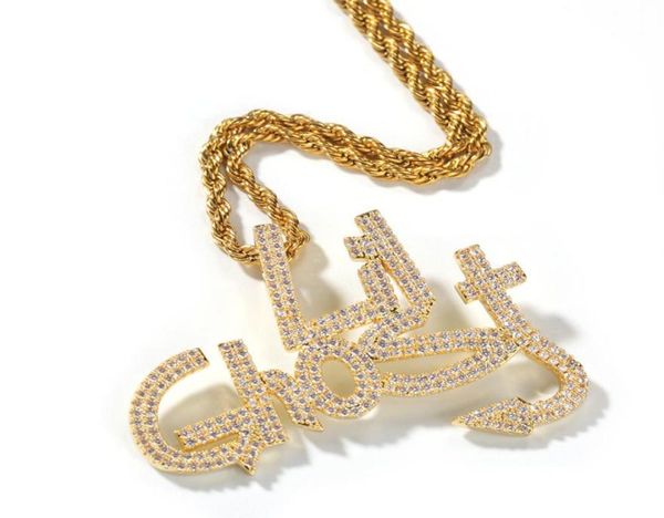 

hip hop jewelry lil ghost clear cz zircons pendant necklace gold plated with chain for men women nice lover gift rapper punk jewel8322039, Silver