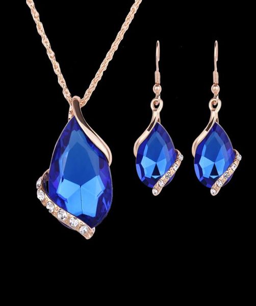 

earrings necklaces sets fashion women elegant 5 colors water drop style rhinestone gold plated jewelry sets 2piece set whole 9697897, Silver