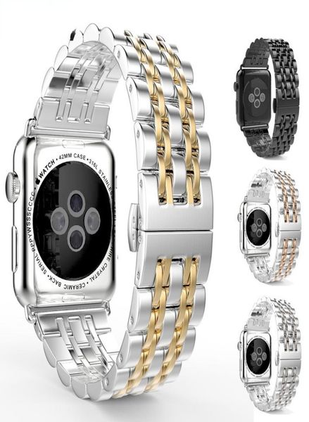 

generation solid stainless steel chain strap suitable for apple watch 7 6 5 4 3 2 1 se metal seven bead wristband7785098, Black;brown